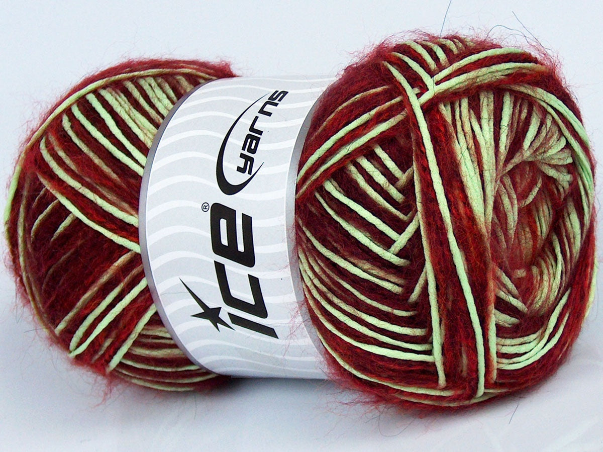 Lot of 4 x 100gr Skeins Ice Yarns SALE MOHAIR-WOOL BLEND (10% Mohair) Yarn Neon Green Red Burgundy
