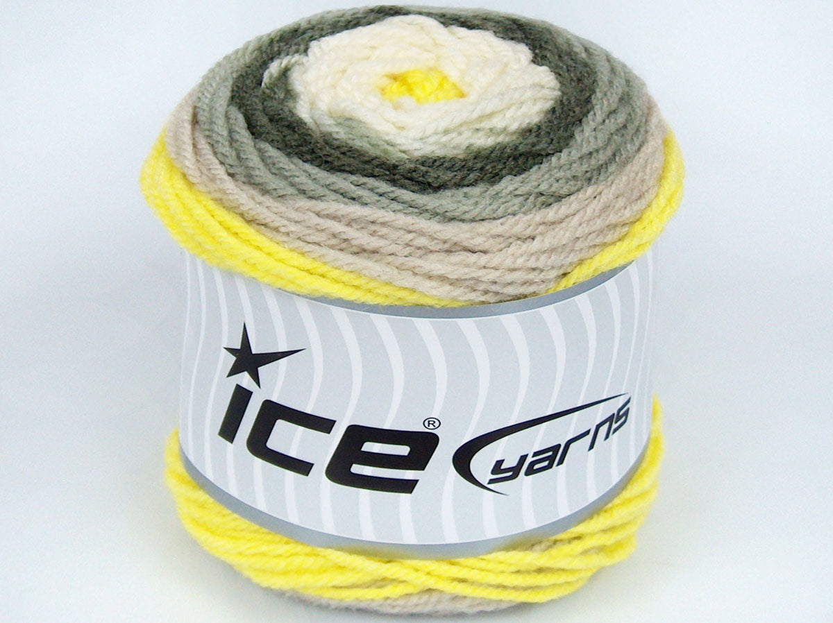 Lot of 3 x 100gr Skeins Ice Yarns CAKES WOOL (20% Wool) Yarn Neon Yellow Cream Khaki Shades Beige