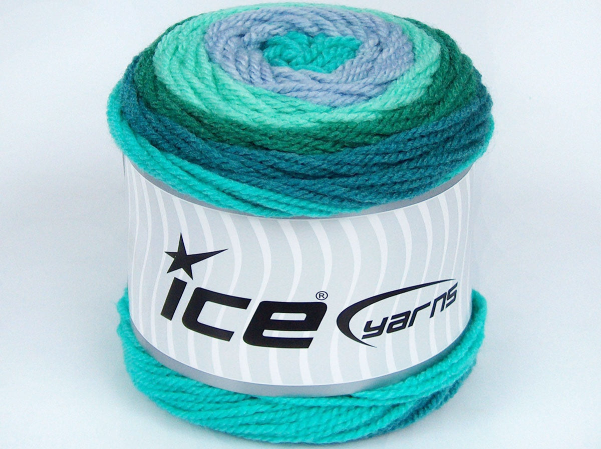 Lot of 3 x 100gr Skeins Ice Yarns CAKES WOOL (20% Wool) Yarn Green Shades Light Lilac