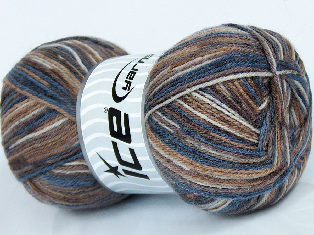 Lot of 4 x 100gr Skeins Ice Yarns ELITE SOCK (75% Superwash Wool) Yarn Brown Shades Cream Blue