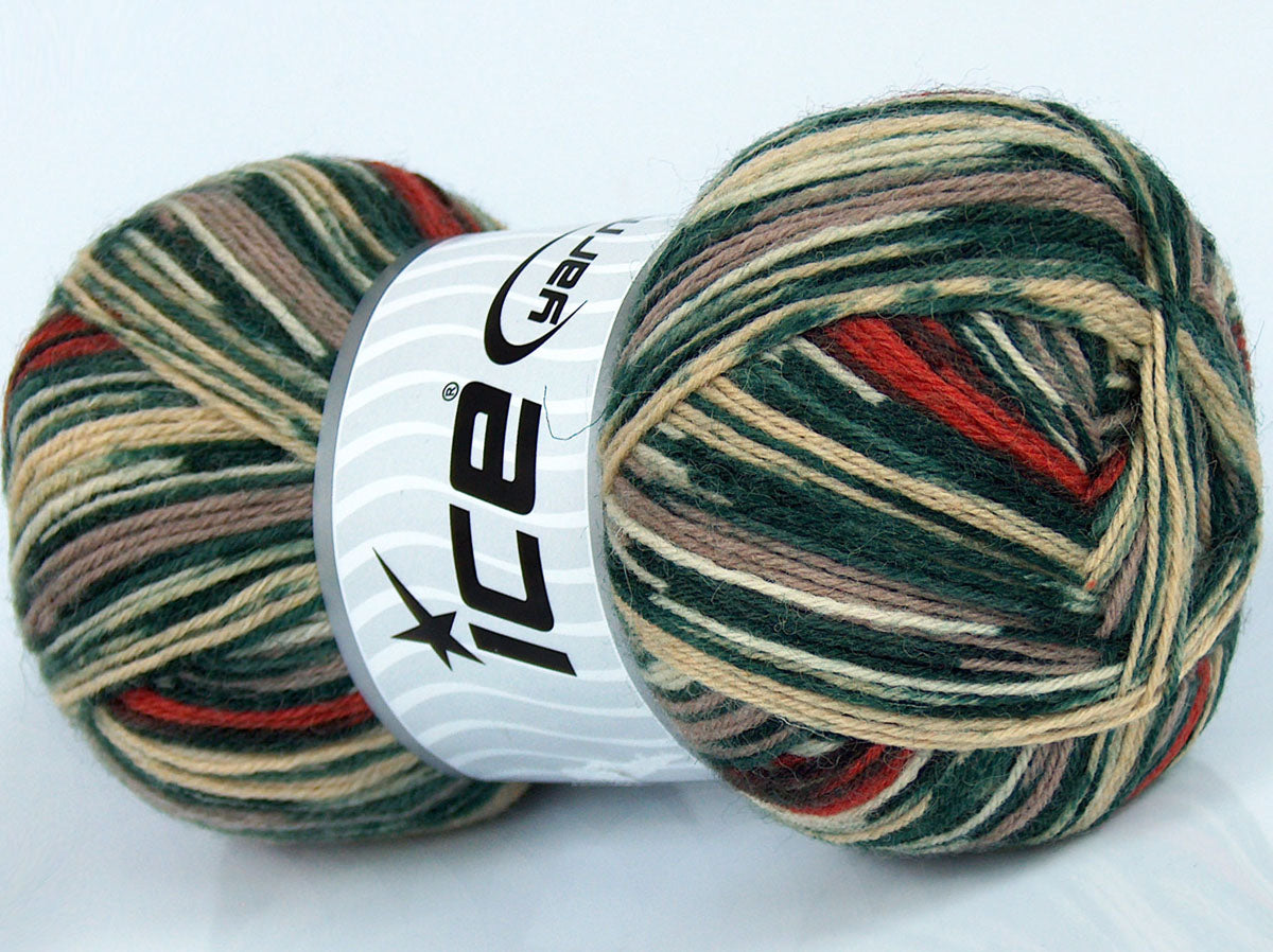 Lot of 4 x 100gr Skeins Ice Yarns ELITE SOCK (75% Superwash Wool) Yarn Green Camel Cream Shades Brown Orange