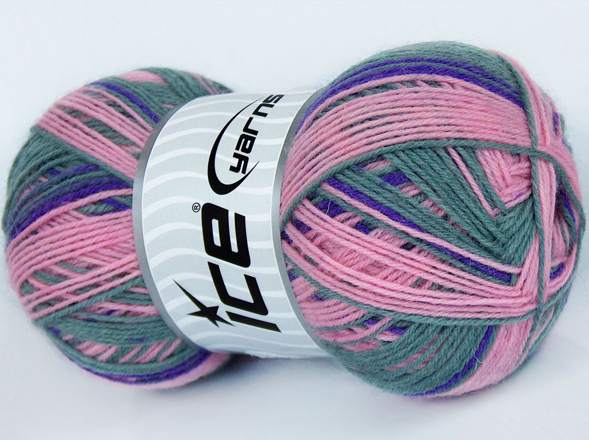 Lot of 4 x 100gr Skeins Ice Yarns COLORWAY SOCK (75% Superwash Wool) Yarn Pink Lilac Grey Cream