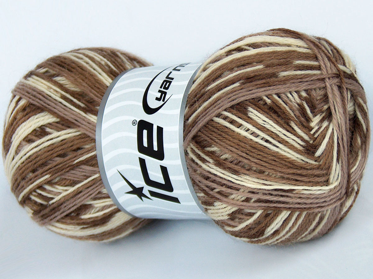 Lot of 4 x 100gr Skeins Ice Yarns COLORWAY SOCK (75% Superwash Wool) Yarn Brown Shades Cream