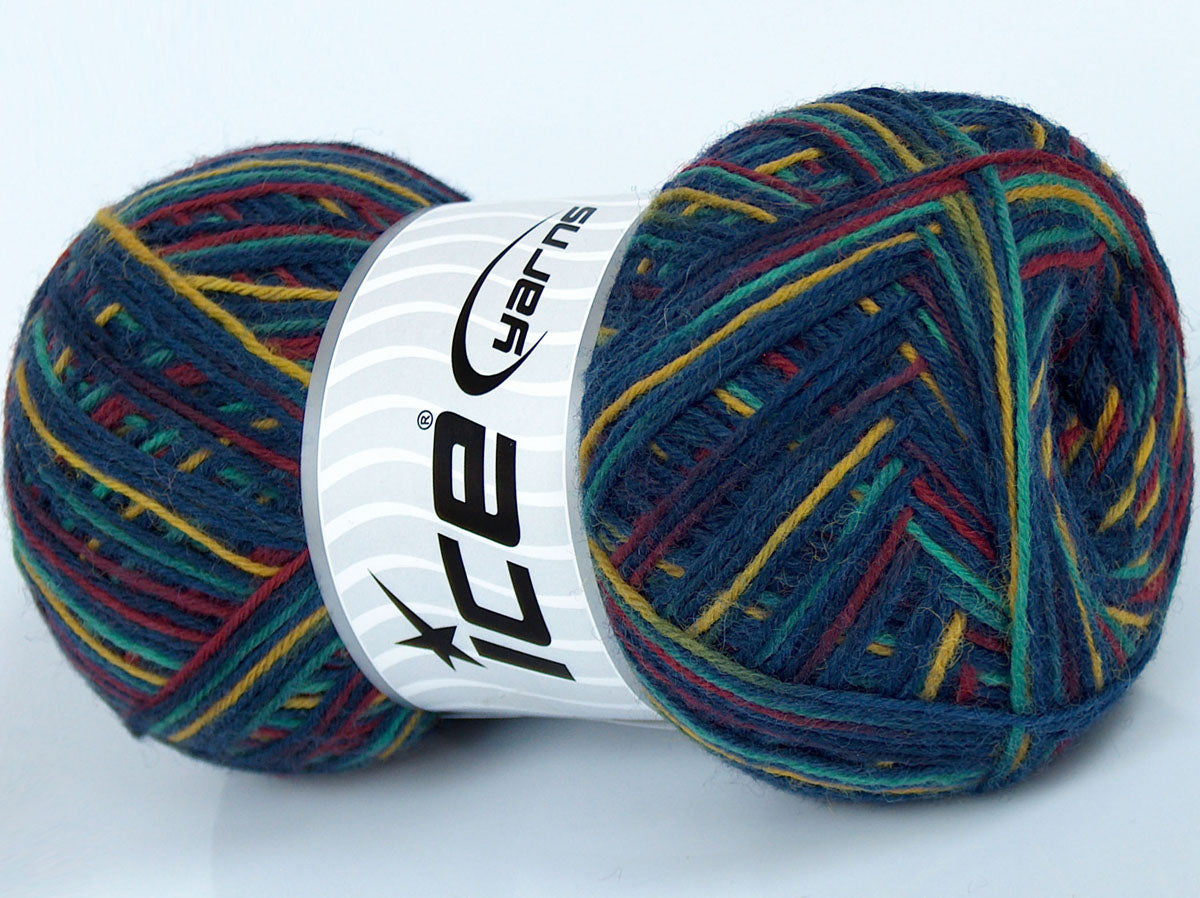 Lot of 4 x 100gr Skeins Ice Yarns COLORWAY SOCK (75% Superwash Wool) Yarn Blue Shades Green Yellow Red