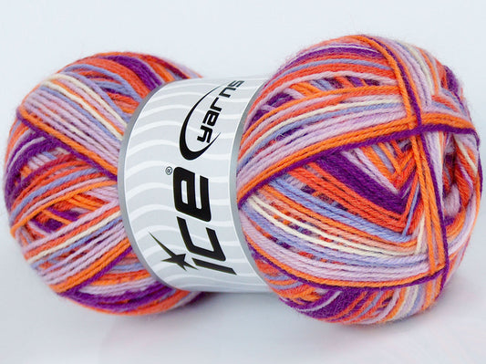 Lot of 4 x 100gr Skeins Ice Yarns COLORWAY SOCK (75% Superwash Wool) Yarn Orange Light Lilac Dark Fuchsia Pink Cream