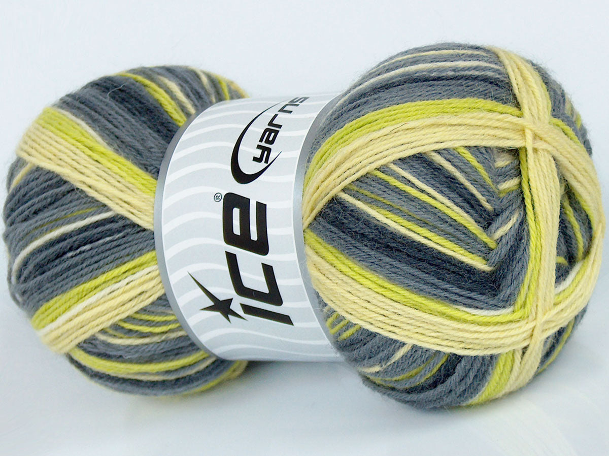 Lot of 4 x 100gr Skeins Ice Yarns COLORWAY SOCK (75% Superwash Wool) Yarn Green Shades Grey Shades Cream