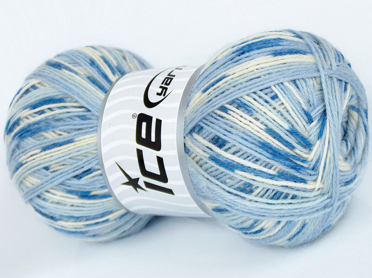 Lot of 4 x 100gr Skeins Ice Yarns COLORWAY SOCK (75% Superwash Wool) Yarn Blue Shades Cream Light Lilac
