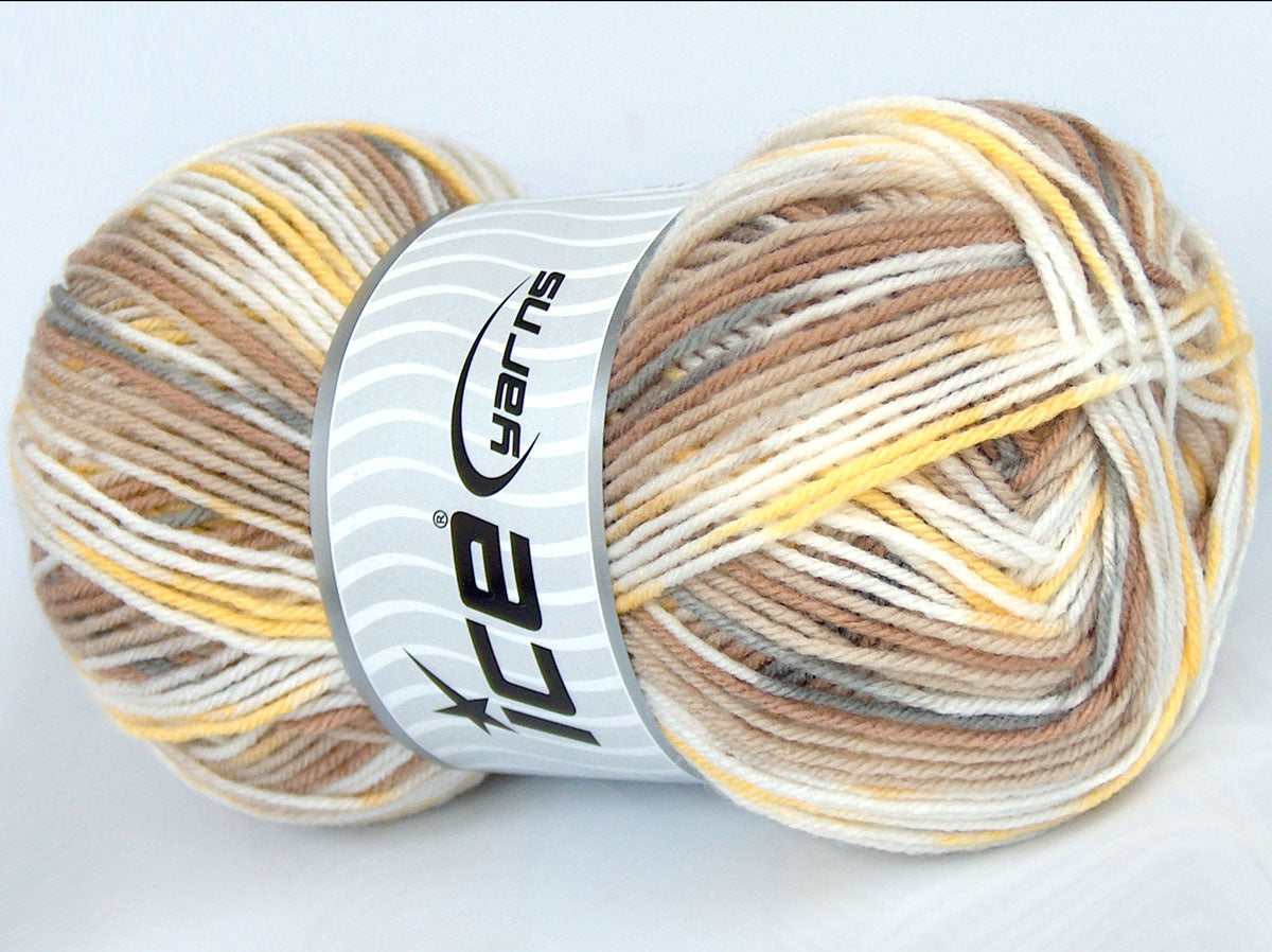 Lot of 4 x 80gr Skeins Ice Yarns SALE SELF-STRIPING Yarn Brown Grey Camel White Yellow