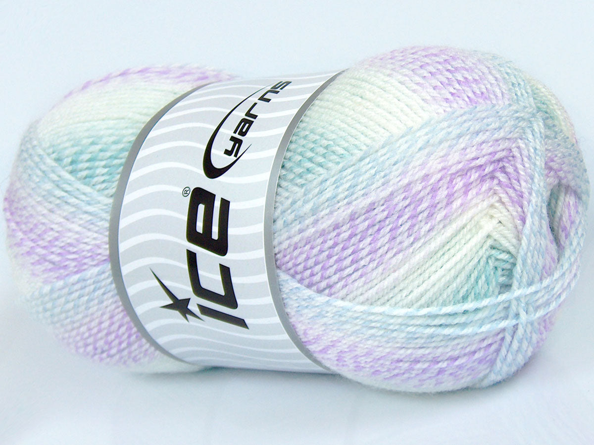 200 gr ICE YARNS SALE SELF-STRIPING Hand Knitting Yarn White Lilac Turquoise