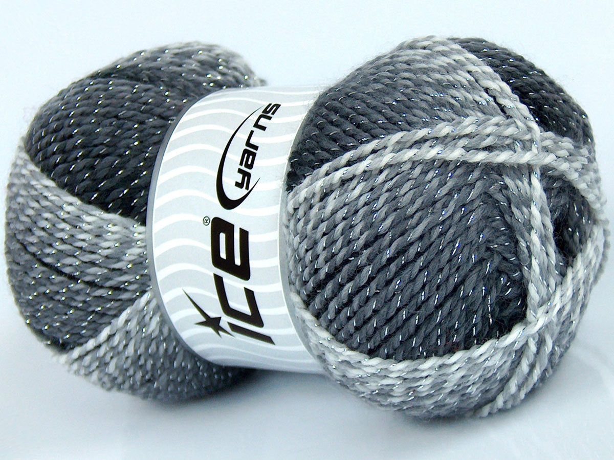 Lot of 4 x 100gr Skeins Ice Yarns SALE METALLIC Yarn Black Grey White