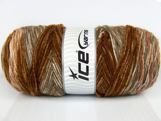 Lot of 2 x 200gr Skeins Ice Yarns SALE SELF-STRIPING Yarn Brown Shades