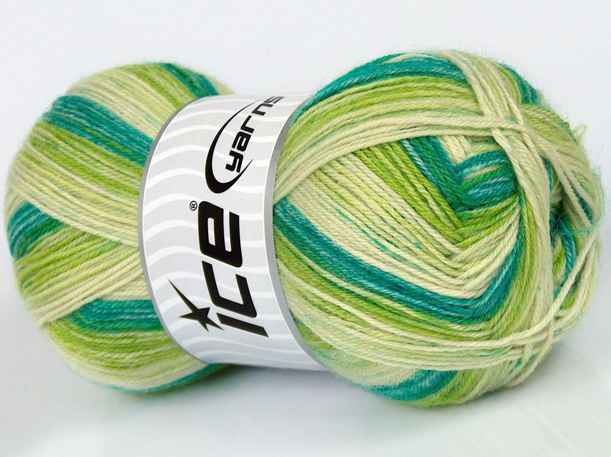Lot of 4 x 100gr Skeins Ice Yarns SILK SOCK (10% Silk 35% Superwash Wool) Yarn Green Shades