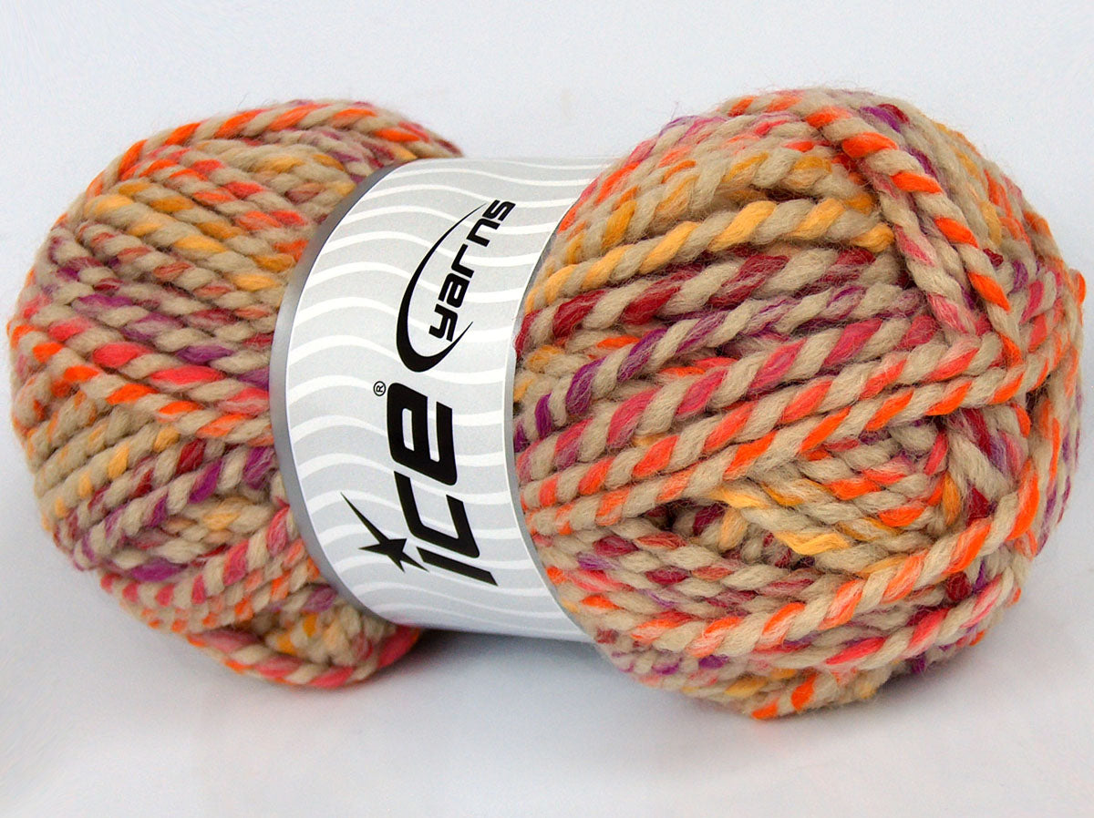 Lot of 3 x 100gr Skeins Ice Yarns SALE SELF-STRIPING Yarn Light Camel Orange Gold Red Fuchsia