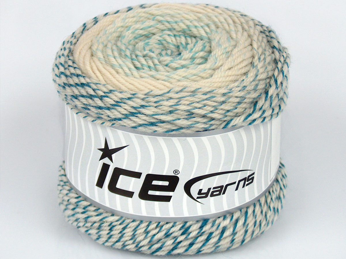 Lot of 3 x 100gr Skeins Ice Yarns SALE CAKES YARN (15% Wool) Yarn Turquoise Shades Cream