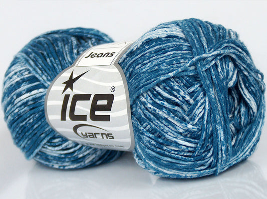 Lot of 8 Skeins Ice Yarns JEANS (100% Cotton) Yarn Jeans Blue White