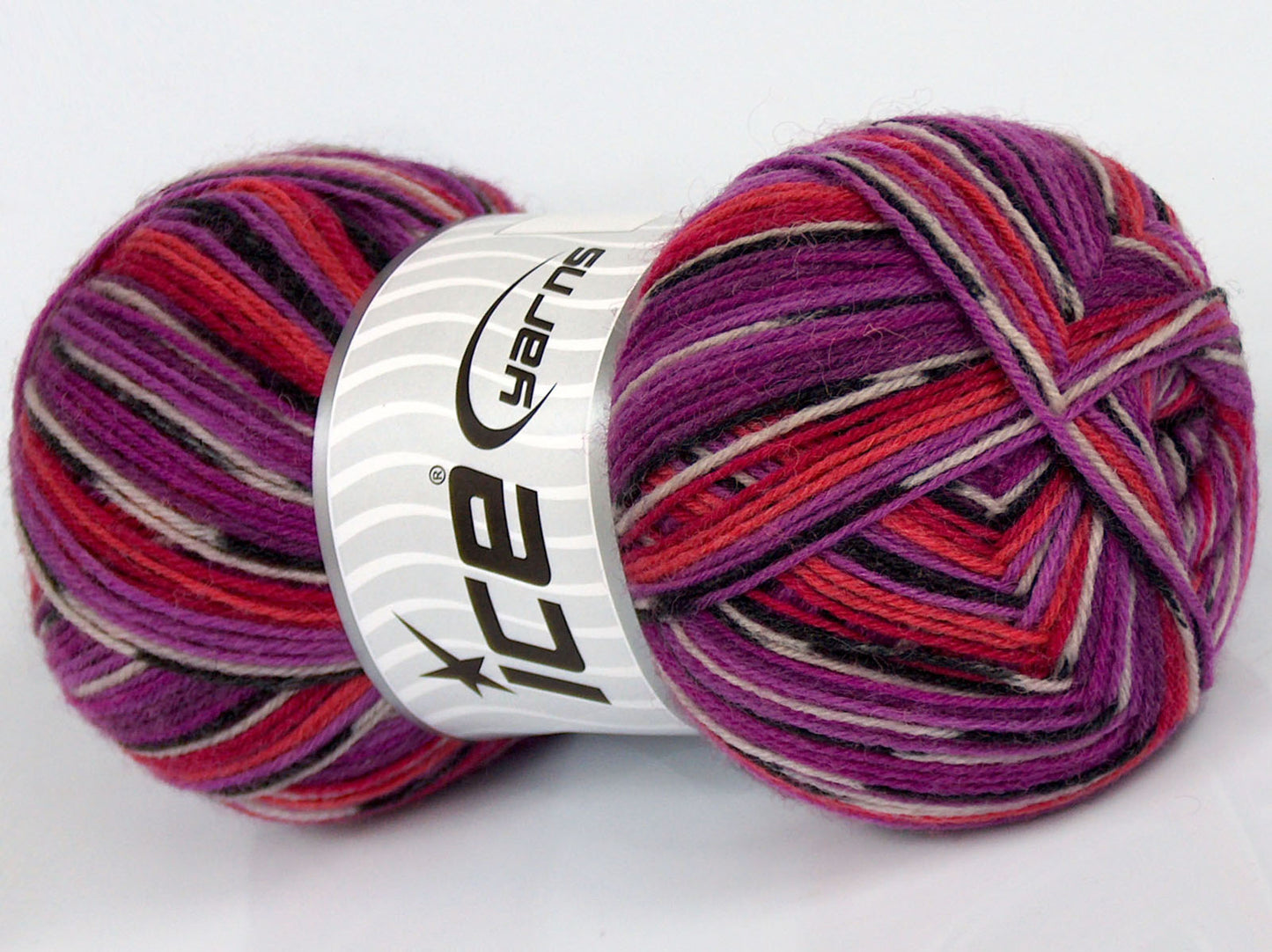 Lot of 4 x 100gr Skeins Ice Yarns VARICOLORED SOCK (75% Superwash Wool) Yarn Pink Shades Black Beige Orange