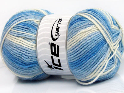 Lot of 4 x 100gr Skeins ICE BABY PRINT Hand Knitting Yarn Blue Shades White
