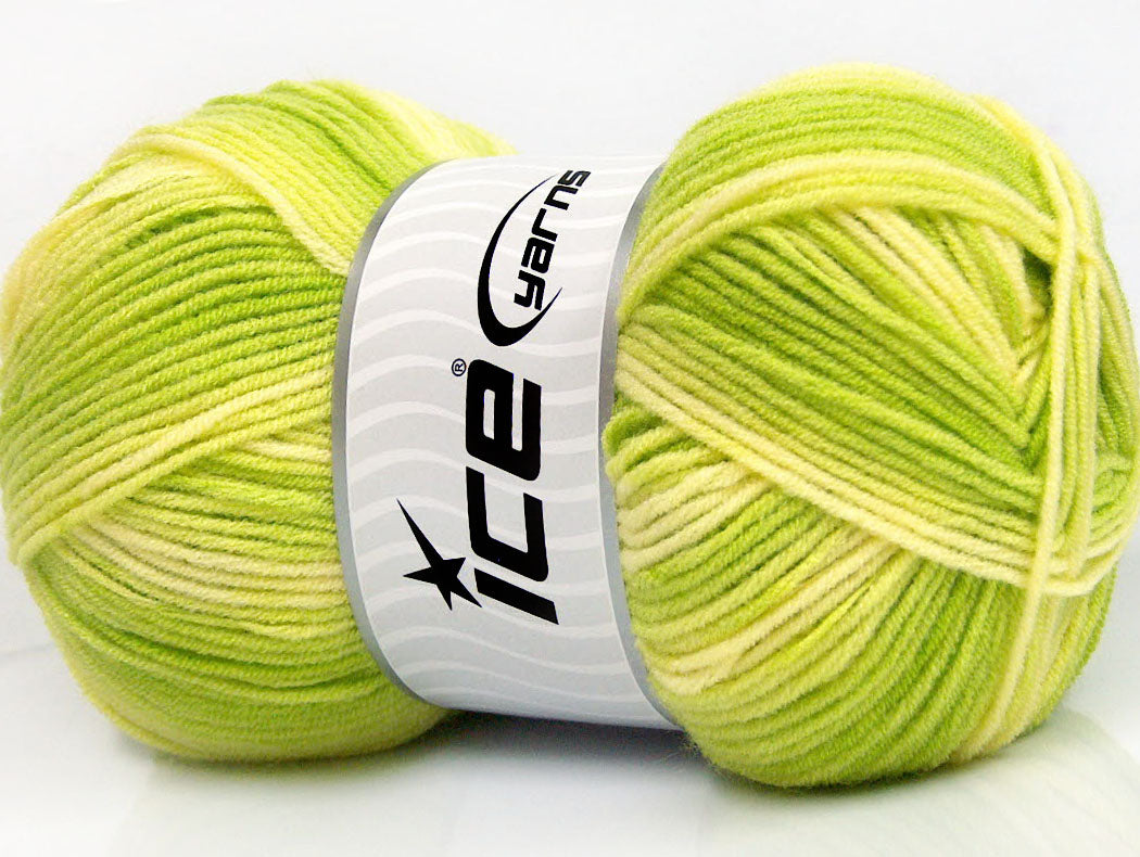 Lot of 4 x 100gr Skeins ICE BABY PRINT Yarn Green Shades Light Yellow