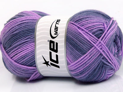 Lot of 4 x 100gr Skeins ICE BABY PRINT Yarn Lilac Shades Purple Navy