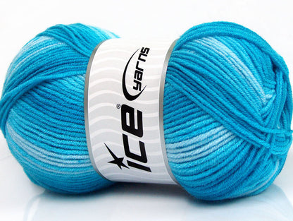 Lot of 4 x 100gr Skeins ICE BABY PRINT Hand Knitting Yarn Turquoise Shades