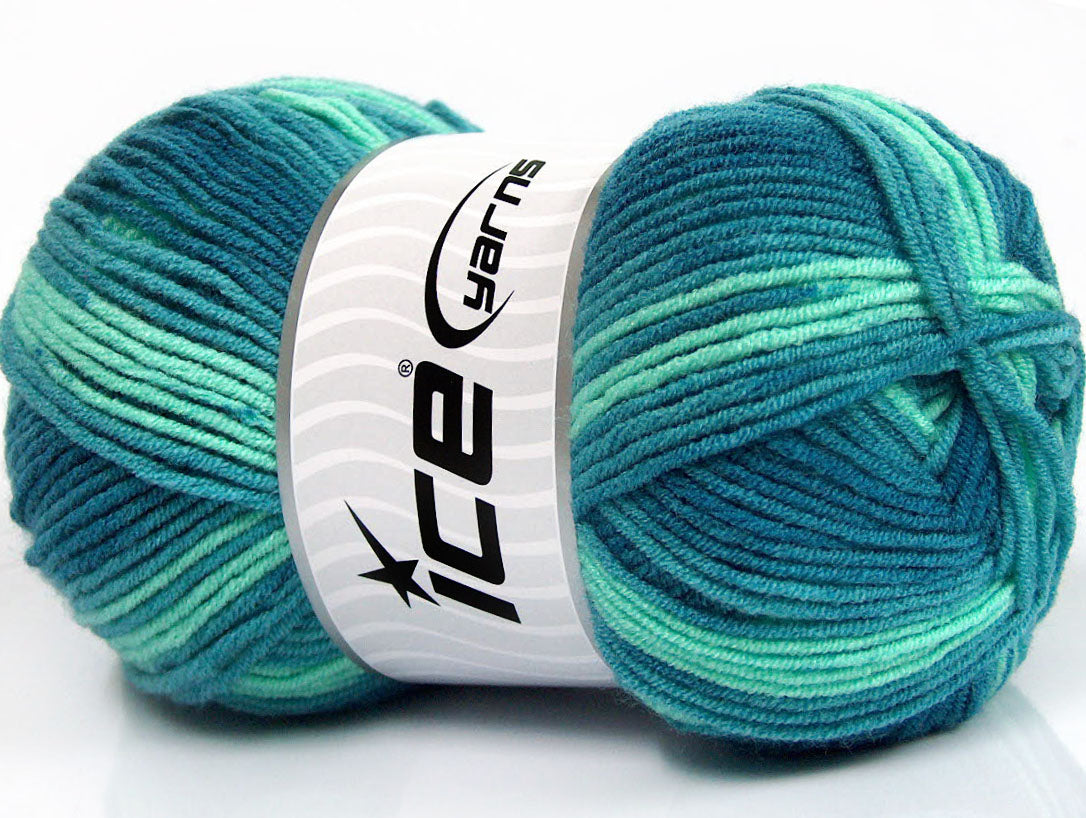 Lot of 4 x 100gr Skeins ICE BABY PRINT Hand Knitting Yarn Teal Mint Green