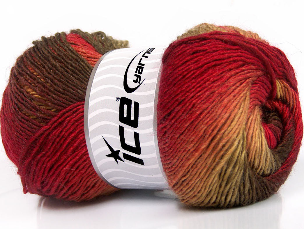 Lot of 4 x 100gr Skeins Ice Yarns PRIMADONNA (50% Wool) Yarn Brown Shades Green Red