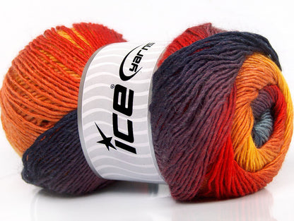 Lot of 4 x 100gr Skeins ICE PRIMADONNA (50% Wool) Yarn Blue Shades Yellow Gold Orange Red