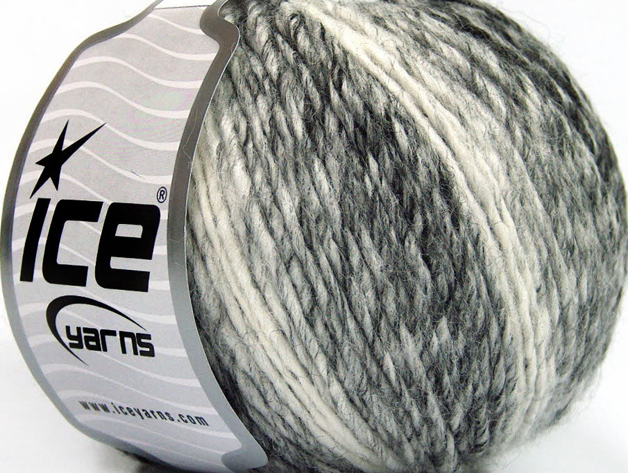 Lot of 8 Skeins ICE WOOL CORD ARAN (50% Wool) Yarn Grey Shades White