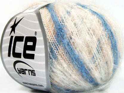 Lot of 10 Skeins Ice Yarns KID MOHAIR FLAMME (37% Kid Mohair) Yarn Blue White Light Salmon
