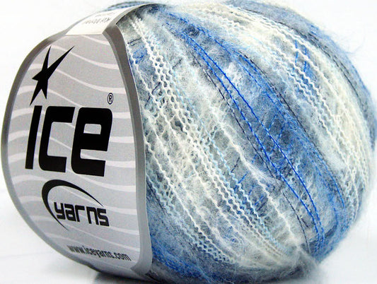 Lot of 10 Skeins Ice Yarns KID MOHAIR FLAMME (37% Kid Mohair) Yarn Blue Shades White