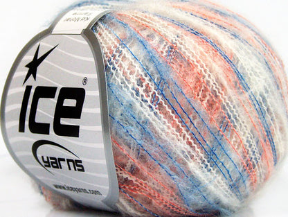 Lot of 10 Skeins Ice Yarns KID MOHAIR FLAMME (37% Kid Mohair) Yarn Blue White Salmon