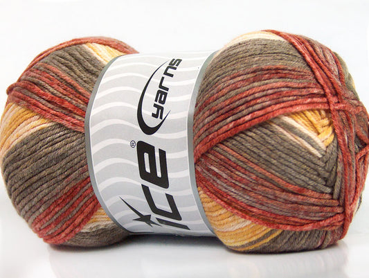 Lot of 4 x 100gr Skeins ICE COTTON SPRAY (50% Cotton) Yarn Gold Shades Red Shades Camel Cream