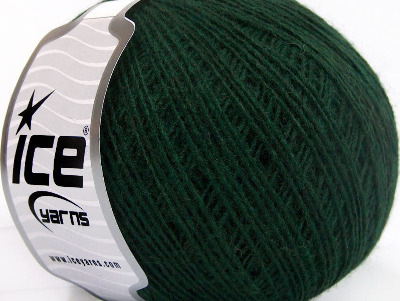 Lot of 8 Skeins ICE WOOL CORD SPORT (50% Wool) Hand Knitting Yarn Dark Green