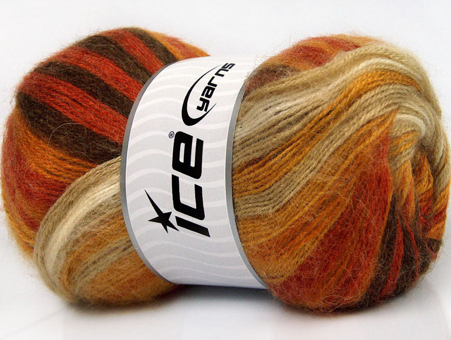 Lot of 4 x 100gr Skeins Ice Yarns ANGORA ELITE (20% Angora 20% Wool) Yarn Brown Shades Orange Cream