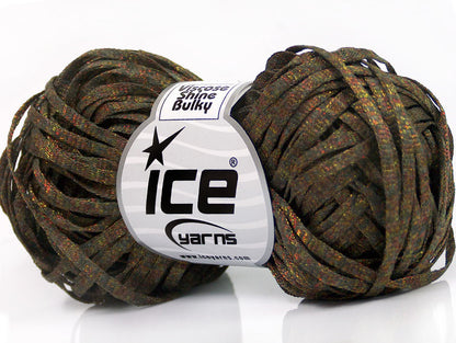 Lot of 8 Skeins ICE VISCOSE SHINE BULKY (82% Viscose) Yarn Dark Khaki