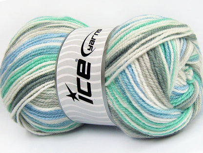 Lot of 4 x 100gr Skeins Ice Yarns GUMBALL Yarn Mint Green Blue Grey White