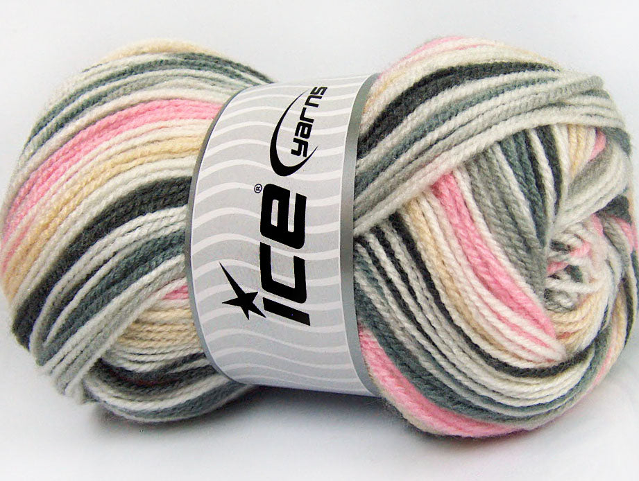 Lot of 4 x 100gr Skeins Ice Yarns GUMBALL Yarn Grey Shades Cream Pink White