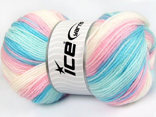Lot of 4 x 100gr Skeins ICE BABY BATIK Yarn Blue Shades Pink Shades White