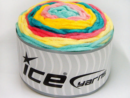Lot of 2 x 150gr Skeins Ice Yarns CAKES CHENILLE BABY Yarn Mint Green Yellow Salmon Turquoise Pink
