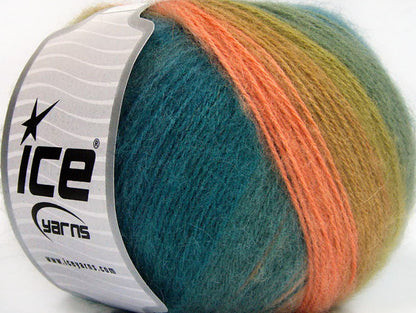 Lot of 4 x 100gr Skeins Ice Yarns ANGORA DESIGN (20% Angora 20% Wool) Yarn Salmon Green Shades Turquoise Blue