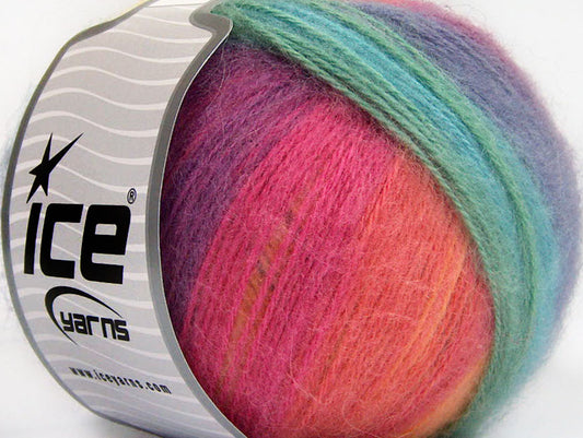 Lot of 4 x 100gr Skeins Ice Yarns ANGORA DESIGN (20% Angora 20% Wool) Yarn Green Shades Turquoise Purple Pink Yellow