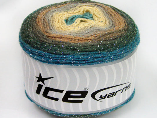 Lot of 2 x 150gr Skeins Ice Yarns CAKES GLITZ Yarn Turquoise Dark Khaki Camel Grey Light Yellow