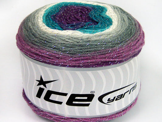 Lot of 2 x 150gr Skeins Ice Yarns CAKES GLITZ Yarn Purple Shades Grey Shades Turquoise Shades