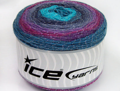 Lot of 2 x 150gr Skeins Ice Yarns CAKES GLITZ Yarn Teal Purple Blue Shades Turquoise