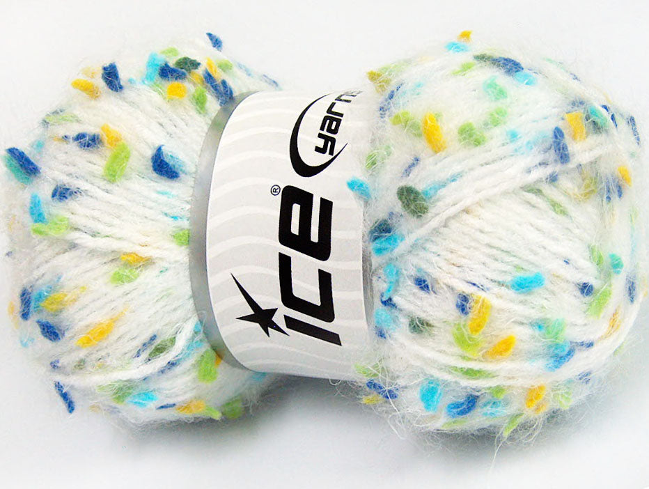 Lot of 3 x 100gr Skeins Ice Yarns BONIBON Yarn White Blue Yellow Turquoise Green