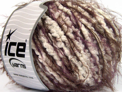 Lot of 4 x 100gr Skeins ICE SALE EYELASH BLEND Yarn Purple Brown White