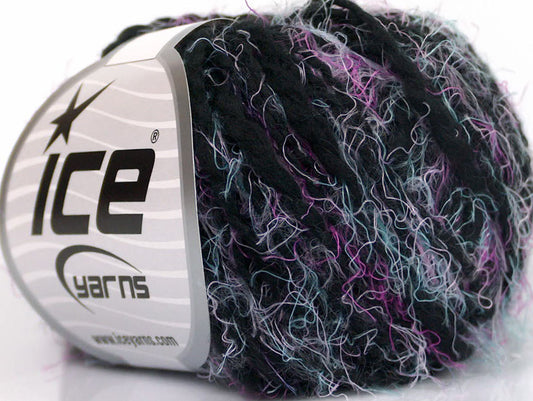 Lot of 8 Skeins ICE SALE EYELASH BLEND (50% Cotton) Yarn Black Fuchsia Turquoise