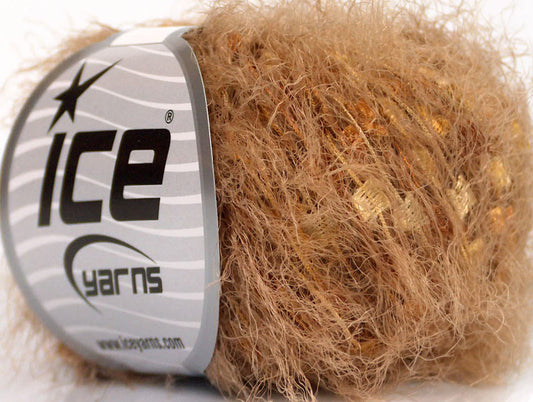 Lot of 8 Skeins ICE SALE EYELASH BLEND Hand Knitting Yarn Camel Gold