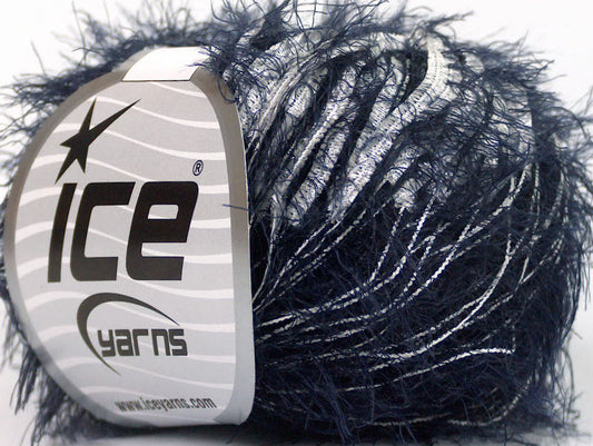 Lot of 8 Skeins ICE SALE EYELASH BLEND Hand Knitting Yarn Navy White