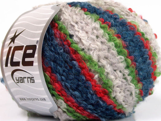 Lot of 8 Skeins Ice Yarns BOUCLE WOOL WORSTED (40% Wool) Yarn Blue Red Green Light Grey